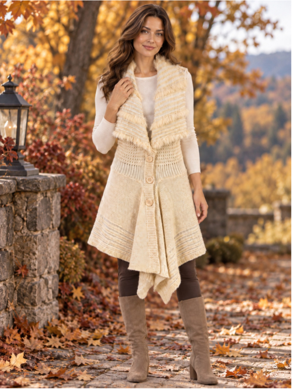Sisters Longline Knit Vest Women L Rabbit Fur Wool Knit Lagenlook Boho Cream